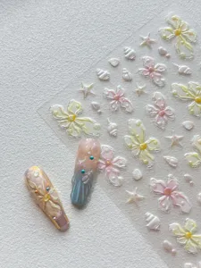 Translucent 3d pearl flower nail stickers with gorgeous seashell resin decals view