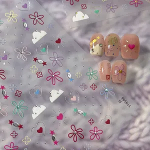 Primavera Verano Rosa Floral Adhesivos Para Uñas Dopamina Hueco Corazón De Amor Colorido Arte De Uñas Joyería Decoración