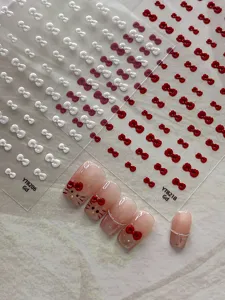 Pegatinas de uñas con lazo 3D dulces uñas postizas brillantes de gel para mujeres niñas