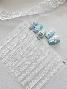 Pegatinas de arte de unas de encaje blanco gasa hueca DIY yunas postizas presionar