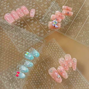 Pegatinas Transparentes 3D Grabadas para Uñas Diseño de Lazo Estrella Corazón Calcomanías de Resina Accesorios de Manicura DIY para Mujeres