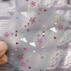 Primavera verano bonitos pegatinas de uñas flores coloridos dopamina corazón dijes