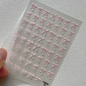Pegatinas de uñas lazo rosa 3D holográficas brillantes bonitas calcomanías para mujeres niñas