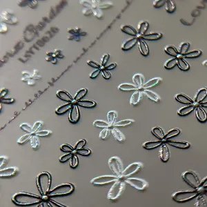 3D Black White Flower Nail Art Stickers Minimalist Hollow Floral Decals DIY Manicure Decorations
