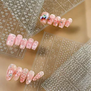 Pegatinas de uñas en relieve transparentes con lazos, estrellas y corazones para nail art DIY.