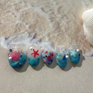 Summer ocean theme 3D embossed starfish seashell press on nail art sets main view