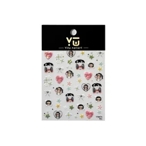 3D Dibujos Animados Muñeca Ojos Grandes Pegatinas Uñas Lazo Flor Relieve Nail Art