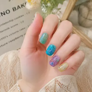 3D colorful floral press on nails art sticker set stylish manicure decoration items