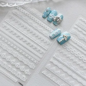 Pegatinas de Arte de Uñas de Encaje Blanco Malla Hueca Grabada Calcomanías de Uñas DIY Accesorios Florales Minimalistas