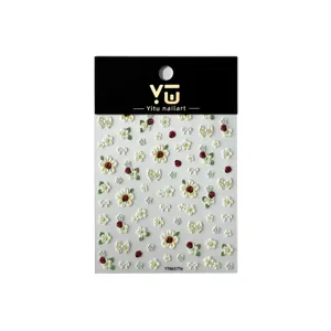 Adhesivos de Uñas Florales 3D Verano Flor Fresca Lazo Mariquita Decoración de Manicura