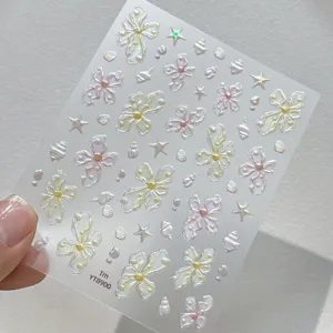 3D iridescent flower nail art stickers transparent pearl shell starfish manicure decals decor