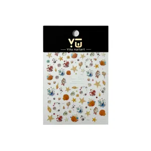 Summer ocean series nail stickers, 3D relief starfish and shell patterns art decals.