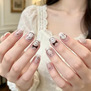 Cute cartoon dog nail art stickers transparent line art press on nail decals for women