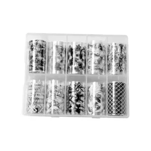 10 grids nail transfer foil set black white pattern bow floral press-on nail DIY sticker