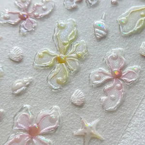 3D Pearlescent Flower Nail Art Stickers Translucent Shell Starfish Gel Manicure Decors