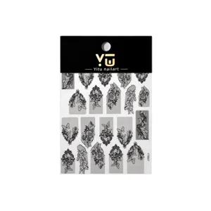 Black lace butterfly nail stickers, 3D relief French hollow mesh DIY nail art decoration.