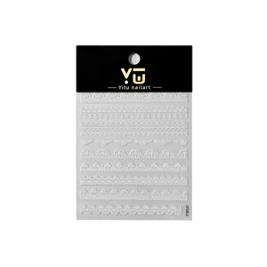 Pegatinas de uñas de encaje en relieve blanco, elegantes calcomanías de malla para uñas DIY.