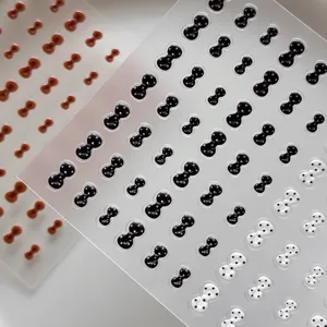 Lindos adhesivos de uñas con lazo de lunares 3D, diseño gel brillante dulce para manicura.
