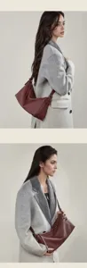 Elegant genuine leather shoulder bag for women, versatile crossbody slouchy baguette bag.