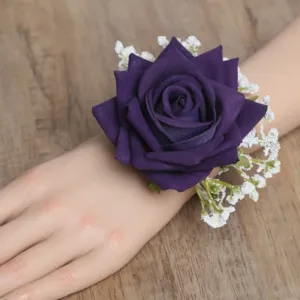 Fleur de poignet rose artificielle violette mariage demoiselle d'honneur corsage de fête