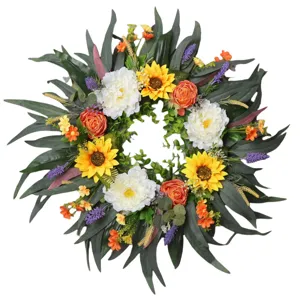 Kunstmatige zonnebloem pioenroos bloemenkrans voor voordeur muur decoratie fijn