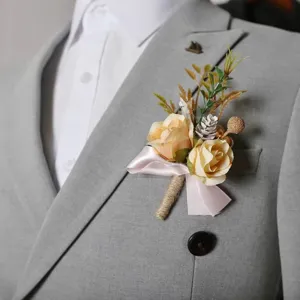 Bottoniera rosa champagne corsage da sposa per abito da sposo accessorio floreale