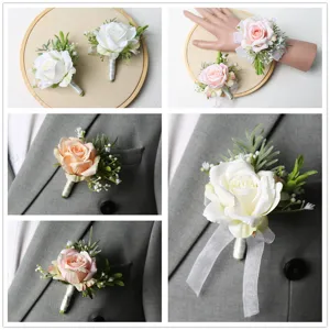Kunstmatige Rozenbloem Korsage Polsbloem Huwelijk Feest Bruidegom Getuige Boutonniere Bruidsmeisje Pols Korsage