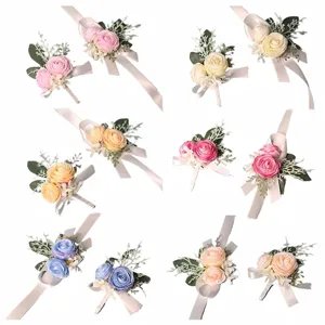 Bosstijl kunstmatige bloem pols corsage voor bruiloft bruid bruidsmeisje jurk accessoires