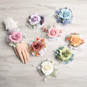 Artificial Rose Flower Wedding Boutonniere And Wrist Corsage Set Bridesmaid Groom Party Celebration Decor