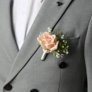 Kunstmatige perzikroos corsage speld voor heren trouwpak bruidegom en getuige decoratie.