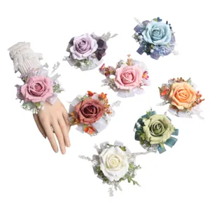 Artificial silk rose wrist flowers corsage for wedding bridal and party decoration.