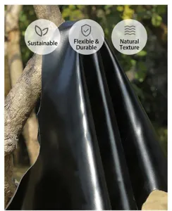 Zwart lederen materiaaldetail met natuurlijke textuur, flexibel en zeer duurzame kwaliteit.