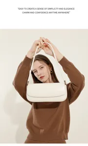 Minimalistische schoudertas van echt leer voor dames, elegante witte okseltas voor werk.