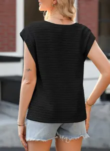 Vrouwen zomer casual zwart gestructureerd mouwloos topje mode t-shirt blouse.