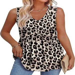 Dames mouwloze V-hals luipaardprint peplum top, elegante zomermode voor vrouwen.