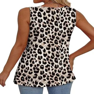 Luipaardprint mouwloos achterkant uitzicht detail dames top zomer casual elegante V-hals