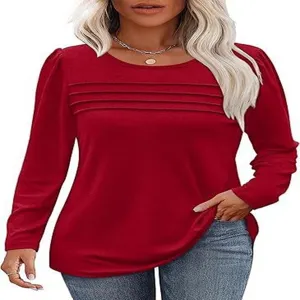 Elegante mujer manga larga plisada color sólido top moda casual chic blusa elegante