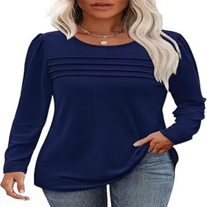 Blusa elegante de manga larga para mujer con detalles plisados y comodidad diaria.