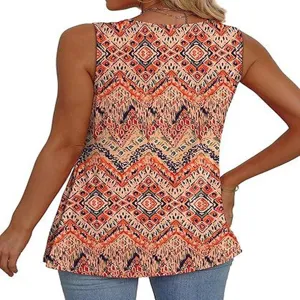 Dames mouwloze V-hals etnische print vloeiende tanktop casual zomertopje kleding.