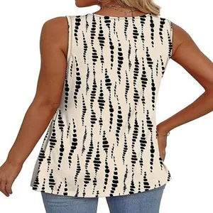 Chique mouwloze dames zomertop met elegante abstracte print en vloeiende casual dagelijkse stijl.