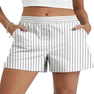 Mujer verano casual rayas pantalones cortos sueltos corte recto sportswear correr fitness