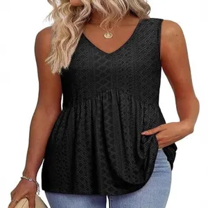 Dames Casual Mouwloze V-Hals Volant Tanktop Elegante Losse Pasvorm Effen Kleur Zomer Basic Blouse
