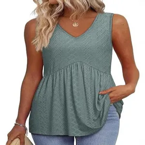 2025 Nieuw Vrouwen V-Hals Mouwloos Volant Peplum Tanktop Casual Elegante Zomer Blouse