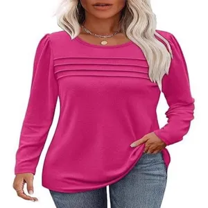 Blusa elegante de mujer de manga larga plisada top moda talla grande para diario