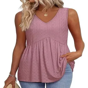 Dames mouwloze V-hals ruffle babydoll tanktop, elegante casual getextureerde zomerse blouse.