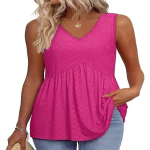 Vrouwen roze v-hals mouwloos babydoll hemdje elegante casual geplooide zomerse blouse
