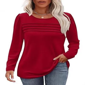 Mujer Manga Larga Top Plisado Casual Cuello Redondo Color Sólido Elegante Moda Blusa