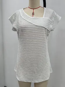 Dames Zomer Asymmetrische Hals Korte Mouw Gestructureerde Casual Blouse Wit Topje