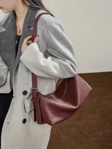 Women Genuine Leather Underarm Bag Vintage Crossbody Shoulder Bag Simple Fashion Casual Baguette Handbag Tote Bag