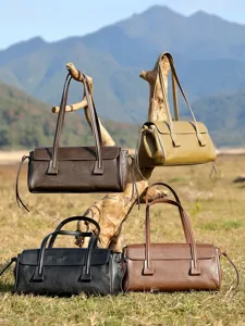 Autumn winter leather underarm bag vintage chic shoulder baguette bag women pillow tote purse